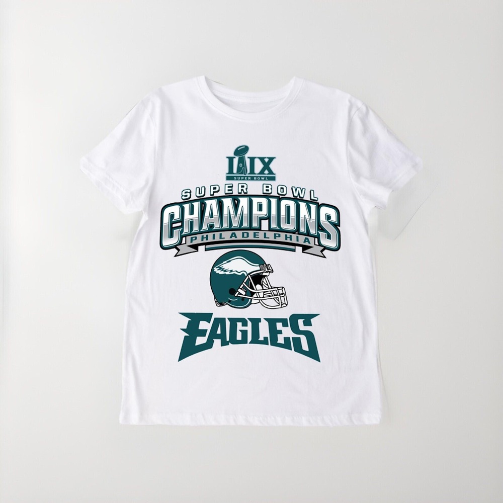 Philadelphia Football Team T-Shirt Super Bowl Champs 2025 White Unisex 3XL‎